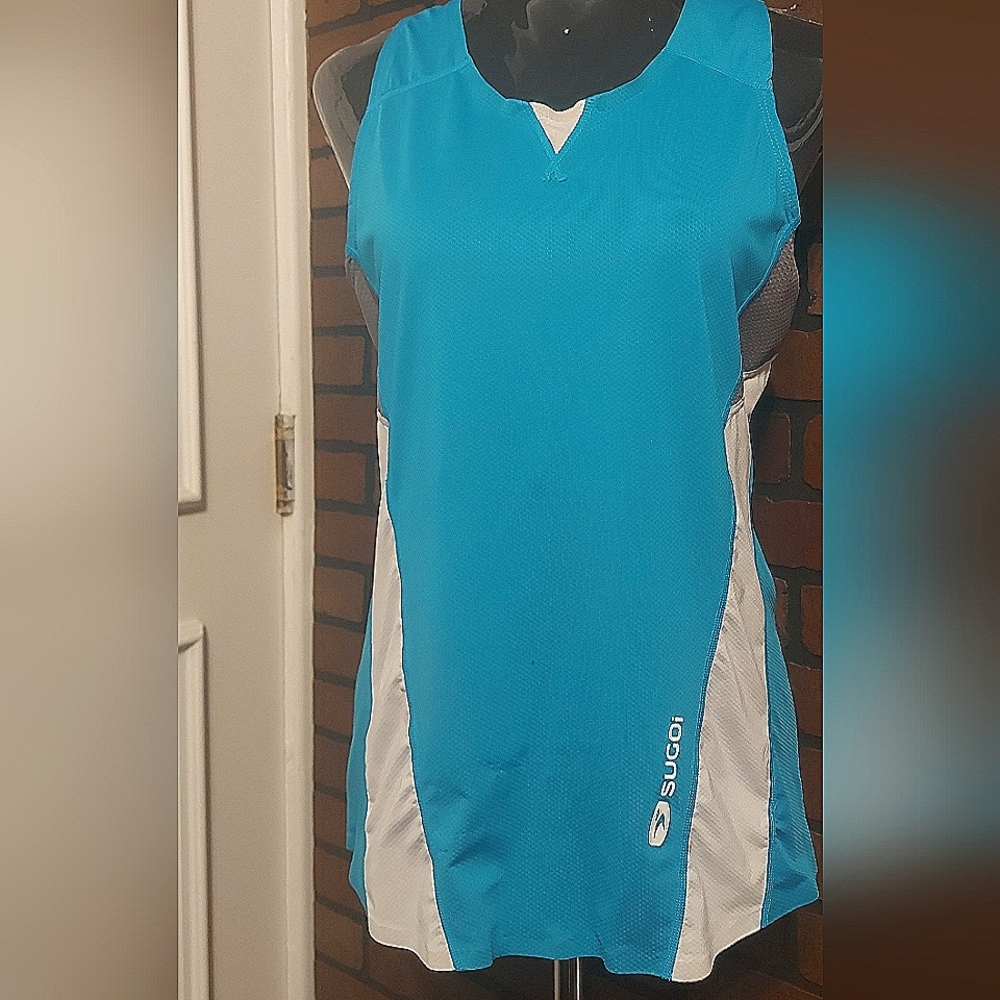 Performance Running Tank Sugoi Sz Large Blue White Mesh Active Top Lightweight